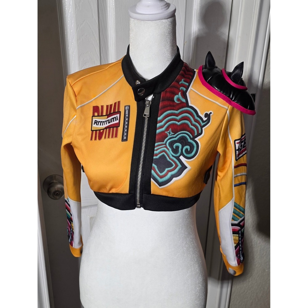 Netflix K-Pop Demon Hunters Rumi Cropped Jacket Yellow Moto Cosplay Small